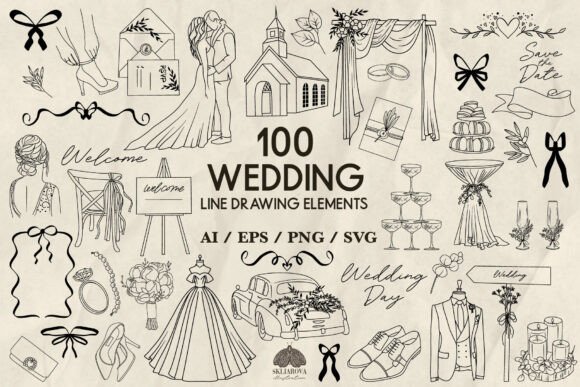 Download Wedding SVG Bundle, Line Drawing Set - Svg Collection