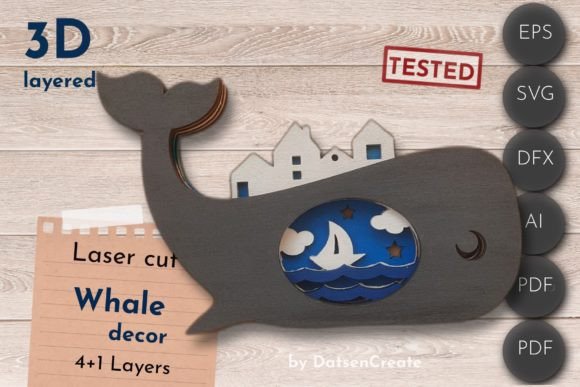 Download Whale 3D Layered Decor, Marine Laser Cut - Premium Resources