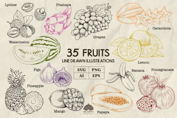 Download Fruits Line Art Svg PNg Eps - Svg Collection