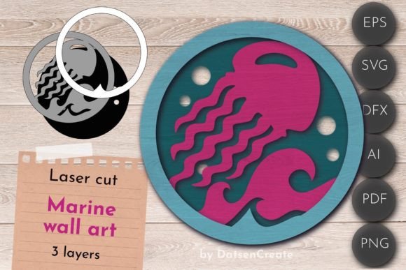Download 3D Layered Marine Wall Art, Jellyfish - Premium Resources