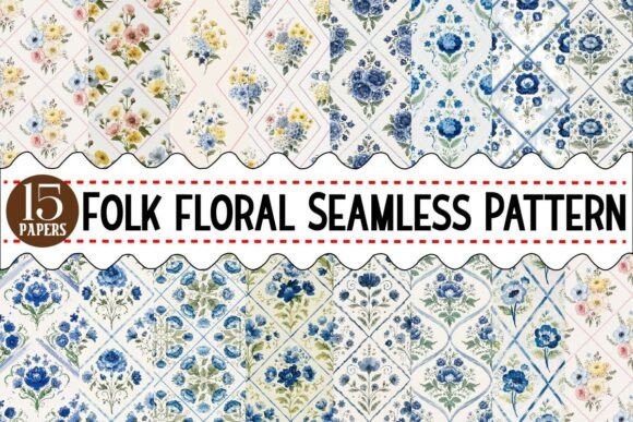 Download Folk Floral Seamless Pattern Bundle - Sea Collection