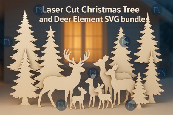 Download Christmas Tree and Deer Element SVG Bund - Svg Collection