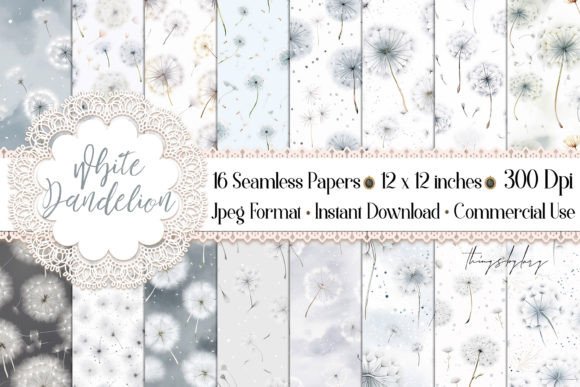Download 16 Seamless White Dandelion Patterns - Sea Collection